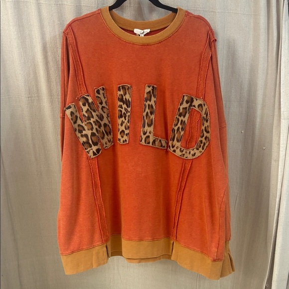 Easel Orange Wild Leopard Print Sweatshirt - Picture 1 of 6